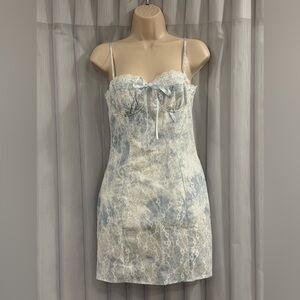 KESTAN Caroline mini dress in Soft Blue and White